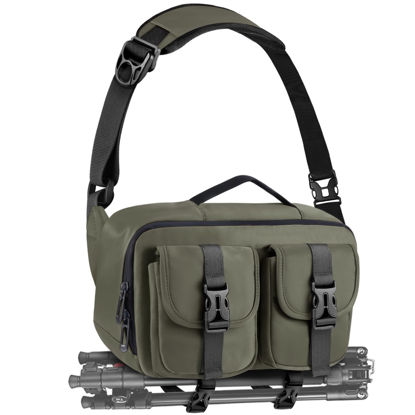 Picture of TAAOKA Camera Sling Bag,SLR/DSLR Camera Case with Tripod Holder,Waterproof Camera Shoulder Crossbody Bag for Photographers(Green)