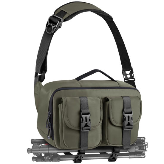 Picture of TAAOKA Camera Sling Bag,SLR/DSLR Camera Case with Tripod Holder,Waterproof Camera Shoulder Crossbody Bag for Photographers(Green)