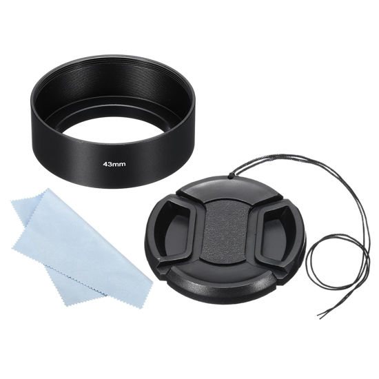 Picture of PATIKIL 46mm Lens Hood, Standard Focus Frosted Surface Anti-reflective Inside Hood with 58mm Lens Cap and Cloth for Camera Lens, Black for Nikon, for Fujifilm, for Pentax, for Leica