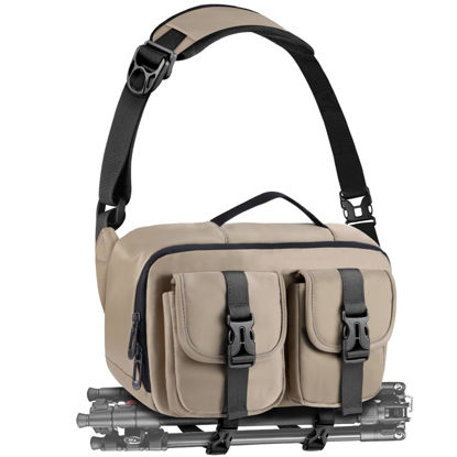 Picture of TAAOKA Camera Sling Bag,SLR/DSLR Camera Case with Tripod Holder,Waterproof Camera Shoulder Crossbody Bag for Photographers (Coffee)