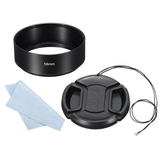 Picture of PATIKIL 58mm Lens Hood, Standard Focus Frosted Surface Anti-Reflective Inside Hood with 62mm Lens Cap and Cloth for Camera Lens, Black for Nikon, for Fujifilm, for Pentax, for Leica