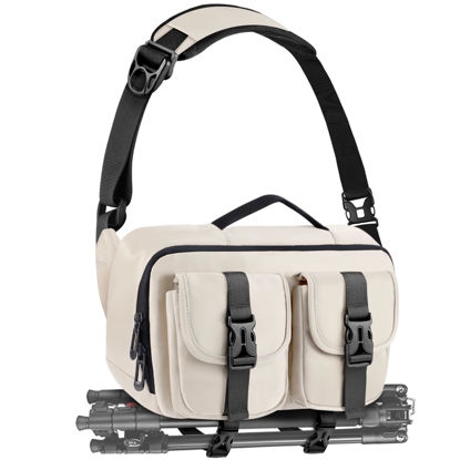 Picture of TAAOKA Camera Sling Bag,SLR/DSLR Camera Case with Tripod Holder,Waterproof Camera Shoulder Crossbody Bag for Photographers (Beige)