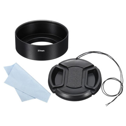 Picture of PATIKIL 37mm Lens Hood, Standard Focus Frosted Surface Anti-reflective Inside Hood with 52mm Lens Cap and Cloth for Camera Lens, Black for Nikon, for Fujifilm, for Pentax, for Leica