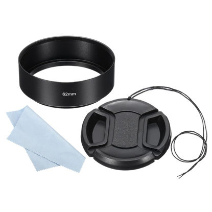 Picture of PATIKIL 62mm Lens Hood, Standard Focus Frosted Surface Anti-reflective Inside Hood with 67mm Lens Cap and Cloth for Camera Lens, Black for Nikon, for Fujifilm, for Pentax, for Leica
