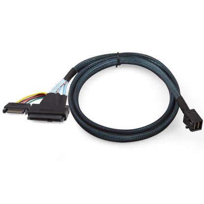 Picture of H!Fiber.com 12G Internal Mini SAS HD SFF-8643 to U.2 SFF-8639 NVMe SSD Cable with 15 pin Male SATA Power Connector, PCIe 4.0, 12Gbps, 85 Ohm, 1-Meter (3.3ft)