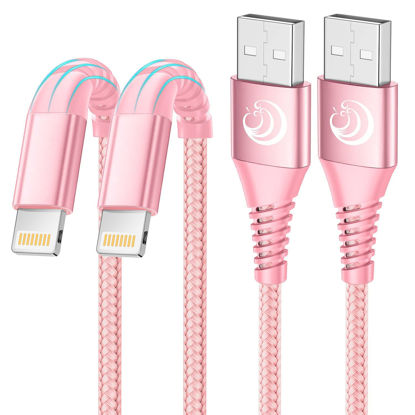 Picture of Aioneus iPhone Charger 10 ft 2Pack, (Apple Certified) Lightning Cable 10 Foot Nylon Braided Fast Charging Extra Long 10ft iPhone Cord Compatible with iPhone 13 12 11 XS XR 10 8 7 6 Plus - Pink