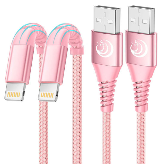 Picture of Aioneus iPhone Charger 10 ft 2Pack, (Apple Certified) Lightning Cable 10 Foot Nylon Braided Fast Charging Extra Long 10ft iPhone Cord Compatible with iPhone 13 12 11 XS XR 10 8 7 6 Plus - Pink