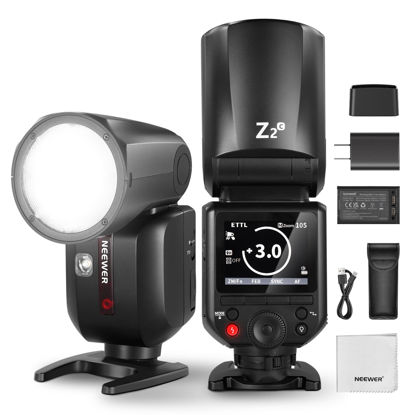 Picture of NEEWER Z2-C 2.4G TTL Round Head Flash Speedlite Compatible with Canon, 76Ws Speedlight with Upgraded UI, Modeling Lamps, TTL/M Quick TCM Switch, 1/8000s HSS, 2600mAh Battery, Cleaning Cloth