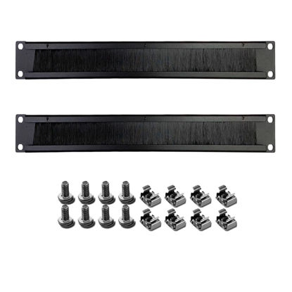 Picture of 1U Blank Panel, 1U 19 Inch Blank Rack Mount Panel,1U Disassembled Rack Mount Cable Management Panel, 1U Rack Mount Panel Spacer W/Brush for Server Network Rack Enclosure Cabinet Cable (2pcs-Brush)