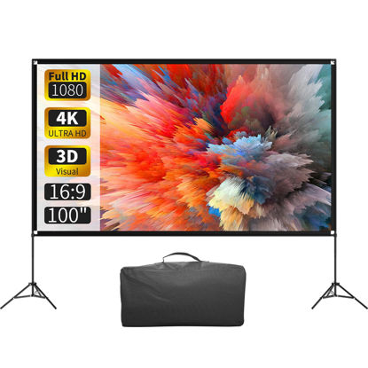 Picture of VISULAPEX Projector Screen with Stand 100 Inch, 16:9 4K HD Portable Projector Screen Indoor Outdoor, Foldable Wrinkle-Free Movie Screen 160° Front Rear Projection Screen with Carry Bag for Home Movie