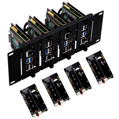 Picture of GeeekPi 10 Inch 2U Rack Mount for Raspberry Pi 5/4B, with 4PCS PCIe to M.2 NVMe SSD Adapters, Compatible with DeskPi RackMate T1/T0/T2/10 Inch Server Rack