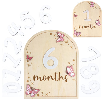 Picture of Baby Monthly Milestone Cards - Wooden Monthly Milestone Discs - Newborn Photography Props to Document Your Baby´s Growth - Baby Announcement Sign (Butterfly)