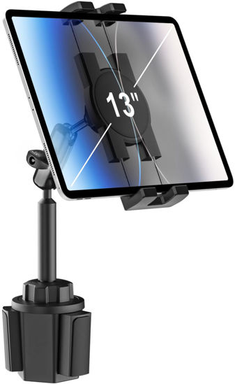 Picture of woleyi Cup Holder Tablet Holder for Car Mount - [Metal Arm] Heavy Duty Adjustable Car Cup Tablet Mount Truck Car Accessories, for 4-13" Tablets iPad Pro Air Mini, Galaxy Fold, Kindle Fire, iPhone