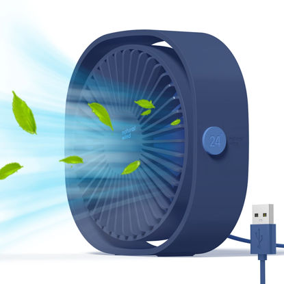 Picture of Simpeak Small USB Fan Small Quiet Portable USB Powered ONLY (No Battery), Cooling 3 Speed Setting 360° Adjustable Swivel Desktop Fan Personal Fan for Home Office Bedroom Outdoor Travel Summer, Blue