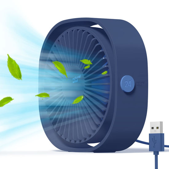 Picture of Simpeak Small USB Fan Small Quiet Portable USB Powered ONLY (No Battery), Cooling 3 Speed Setting 360° Adjustable Swivel Desktop Fan Personal Fan for Home Office Bedroom Outdoor Travel Summer, Blue