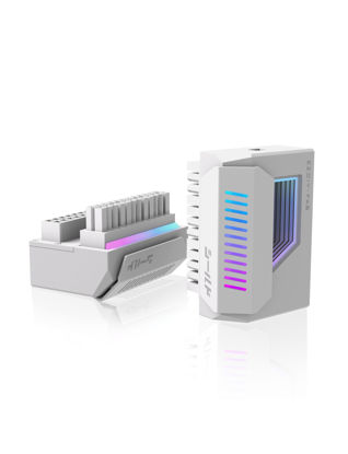 Picture of EZDIY-FAB Shield 24-Pin Angle Adapter with Infinity Mirror ARGB Light,ATX 24 Pin Power Connector, 5V 3pin ARGB Sync-180 Degree-White-1 Pack