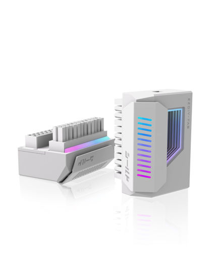 Picture of EZDIY-FAB Shield 24-Pin Angle Adapter with Infinity Mirror ARGB Light,ATX 24 Pin Power Connector, 5V 3pin ARGB Sync-180 Degree-White-1 Pack