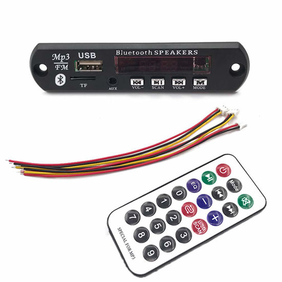 Picture of HiLetgo 12V MP3 WMA Audio Bluetooth Decoding Board w/SD Card Slot/USB/FM/Remote Decoding Module for Car with LCD Display and Remote Controller