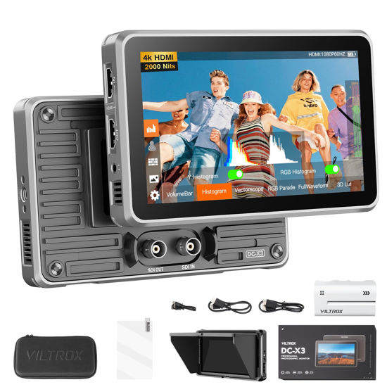Picture of VILTROX DC-X3 Touchscreen Camera Field Monitor,4K HDMI in/Out Camera Video Monitor with Battery Sunshade Hood,Camera Touchscreen Monitor for Sony Canon Nikon，2000nits,3D LUT, SDI in/Out,1920X1080