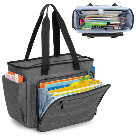 Picture of CURMIO Large Teacher Bag for Women, Portable Teacher Tote Bag with Accordion File Organizer Compartment and Laptop Sleeve, Gray(Patent Pending)