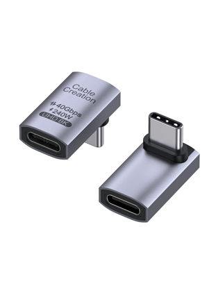 Picture of CableCreation 90 Degree USB C Adapter 2 Pack, Right Angle USB C Male to Female Adapter 40Gbps 240W Compatible with Steam Deck, ROG Ally, Switch, Notebook, PC, Tablet, Phone and More,UP Angle