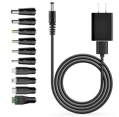 Picture of Universal Charger Power Core, 5V USB to DC 5.5x2.1mm, Charging Cable Set with 5V 1A Adapter, 10 Connectors (Micro-USB, Type-C, Mini USB, 2.5x0.7, 3.0x1.1, 3.5x1.35, 4.0x1.7, 4.8x1.7, 5.5x2.5) 3.3FT