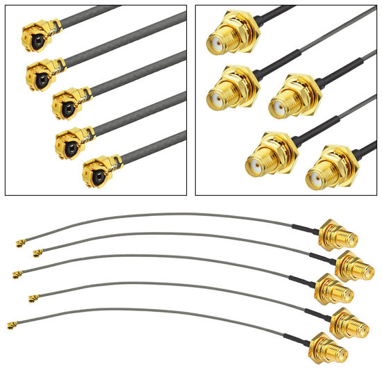 Picture of Superbat U.FL to SMA Pigtail 5pcs 6inch SMA Female to UFL/IPEX Cable Wi-Fi Coaxial Cable for Wireless Routers Mini PCIe Cards Network PCI WAN Repeater Module