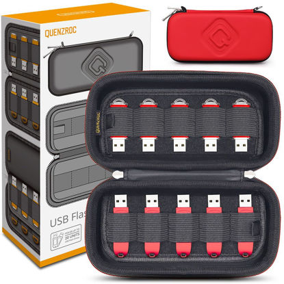 Picture of QUENZROC USB Flash Drive Case Organizer Fits 20 Thumb Drives USB Sticks Holder Hard Storage Case Portable Box Travel Carrying Pouch Red