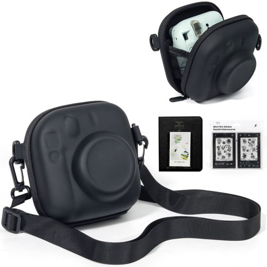 Picture of WOGOZAN Accessories Kit Case for Fujifilm Instax Mini 12 11 99 7+ SE EVO Instant Camera Liplay link2 Universal Mini Camera Bag, Mini 3 inch Film Photo Album, Photo Border Stickers (No Camera) - Black