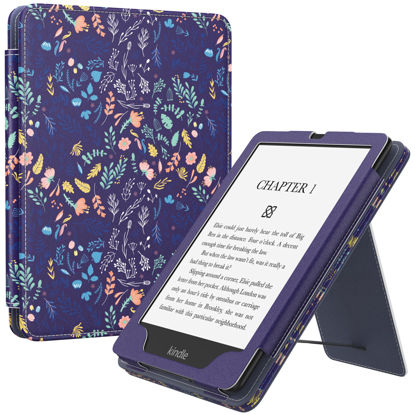 Picture of MoKo Case for 7"/6.8" Kindle Paperwhite(12th/11th Generation-2024/2021) and Kindle Colorsoft Signature Edition, Slim PU Shell Cover Case with Auto-Wake/Sleep for Kindle Paperwhite 2024,Flowers on Blue