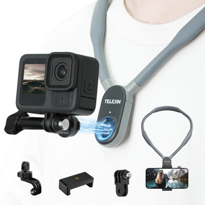 Picture of TELESIN Plus Magnetic Neck Mount for Go Pro Phone Holder, Quick Release POV Video Vlog Flexible Angle Necklace Holder for GoPro Hero 13 12 11 10 9 Insta360 X3 X4 DJI Action 3 4 5 Pro iPhone Android