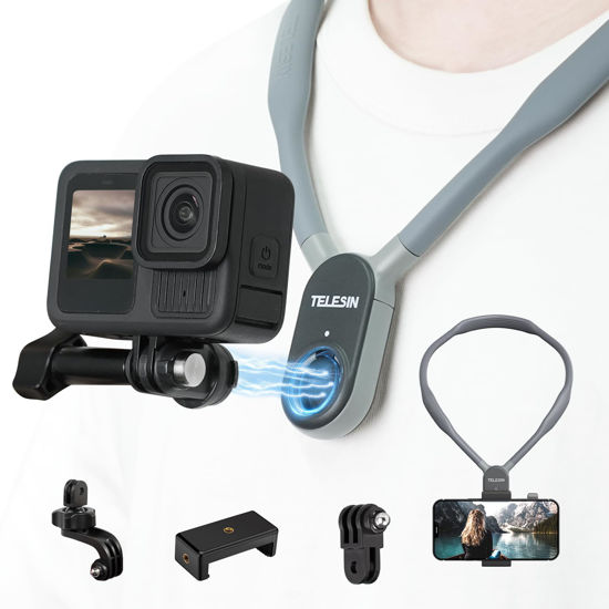 Picture of TELESIN Plus Magnetic Neck Mount for Go Pro Phone Holder, Quick Release POV Video Vlog Flexible Angle Necklace Holder for GoPro Hero 13 12 11 10 9 Insta360 X3 X4 DJI Action 3 4 5 Pro iPhone Android