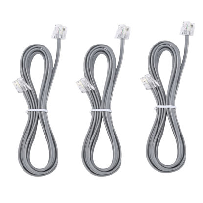 Picture of Telephone landline Extension Cord Cable Cord with Standard RJ-11 6P4C Plug (3Ft-3Pack, Silver)