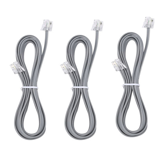 Picture of Telephone landline Extension Cord Cable Cord with Standard RJ-11 6P4C Plug (3Ft-3Pack, Silver)