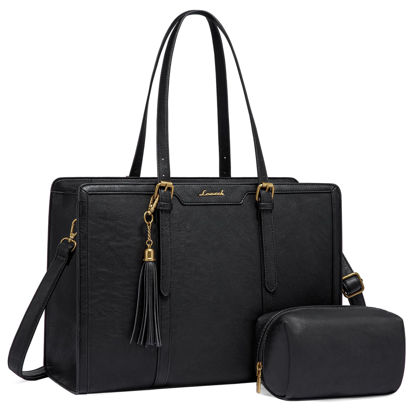 Picture of LOVEVOOK Laptop Bag for Women Vintage Leather Laptop Tote 15.6 inch Large Capacity Computer bag with Clutch Purse for Work