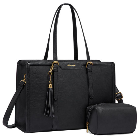 Picture of LOVEVOOK Laptop Bag for Women Vintage Leather Laptop Tote 15.6 inch Large Capacity Computer bag with Clutch Purse for Work