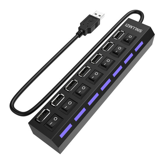 Picture of USB Hub, 7 Port USB 2.0 Hub LED Portable High-Speed Compatible for iMac Pro, MacBook Air, Mac Mini/Pro, Surface Pro, PC and Laptop