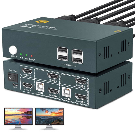 GetUSCart HDMI KVM Switch 2 Monitors 2 Computers,2 Port Dual Monitor