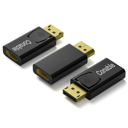 Picture of DisplayPort to HDMI Adapter 3 Pack, 4K Uni-Directional Gold Plated DP PC to HDMI Monitor, Male to Female Converter, Compatible with DisplayPort Source Devices