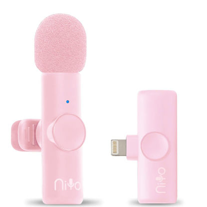 Picture of Niyo Wireless Lapel Microphone - Professional Video Recording Mic, Lightweight lapel Mic for iPhone, Noise Reduction Clip-on Microphones for Video Bloggers, Interviewers, Content Creators (Pink)