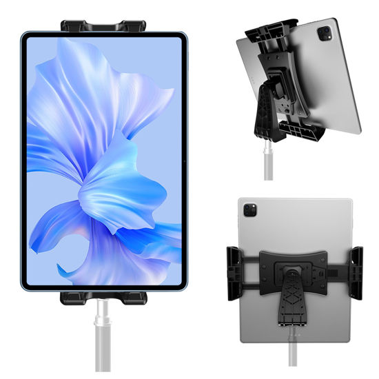 Picture of Tablet Tripod Mount Adapter 360 Degree Rotatable Universal, Tablet Clamp Holder for Tripod, Selfie Stick, Monopod, Compatible with iPad Pro, iPad Air, iPad Mini, 3.5-13.5 Inch Phone Tablet