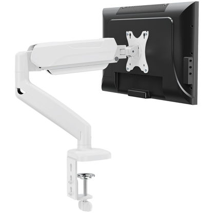 Picture of MOUNTUP Single Monitor Desk Mount, Adjustable Gas Spring Monitor Arm, Support Max 32 Inch, 4.4-17.6lbs Screen, Computer Monitor Stand Holder with Clamp/Grommet Mounting Base, VESA Mount Bracket, White