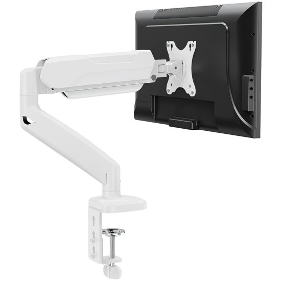 Picture of MOUNTUP Single Monitor Desk Mount, Adjustable Gas Spring Monitor Arm, Support Max 32 Inch, 4.4-17.6lbs Screen, Computer Monitor Stand Holder with Clamp/Grommet Mounting Base, VESA Mount Bracket, White