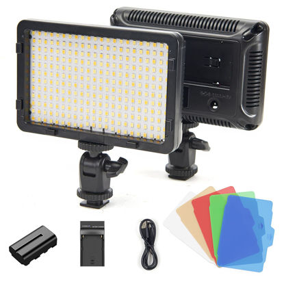 Picture of Tolifo PT-F260B on Camera Video Light, 26W Bi-Color Photography Lighting for DSLR Camera Camcorder with Battery and Charger, LED Panel Dimmable with 5 Color Filter Hot Shoe
