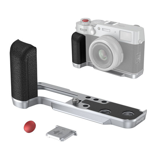 Picture of SmallRig X100VI / X100V Handgrip L-Shape Grip with Quick Release Plate for Arca, Lightweight Silicone Side Handle, Shutter Button and Hot Shoe Cover for FUJIFILM X100VI / X100V Cameras (Silver) - 4555