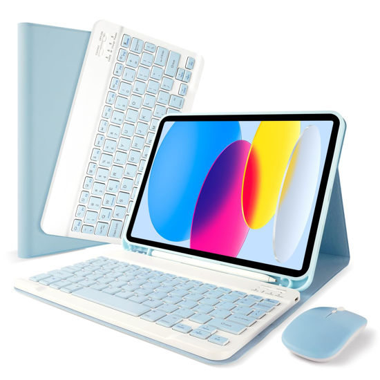 Picture of SOPPY Keyboard Case for iPad 10th Generation & Mouse for New iPad 10th Generation 10.9in 2022 (A2696/A2757/A2777), Detachable Wireless Keyboard Case, Slim Keyboard Cover, Built-in Pen Holder, Blue