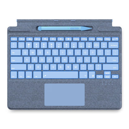 Picture of JvKzaen Surface Pro 9 Keyboard with Slim Pen, Compatible with Microsoft Surface Pro11 10 9 8 X, 13 Inch Bluetooth Wireless Backlight Type Cover Keyboard with Slim Pen, Keyboard with Slim Pen Blue