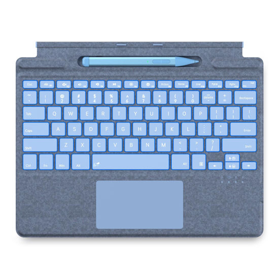Picture of JvKzaen Surface Pro 9 Keyboard with Slim Pen, Compatible with Microsoft Surface Pro11 10 9 8 X, 13 Inch Bluetooth Wireless Backlight Type Cover Keyboard with Slim Pen, Keyboard with Slim Pen Blue