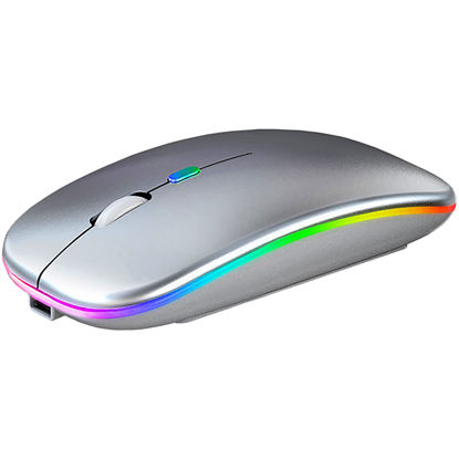 Picture of WREANU Wireless Mouse Bluetooth Mouse Rechargeable LED Silent Slim Laptop Mouse Bluetooth 5.2 and 2.4G Portable USB Receiver Dual Mode Computer Mouse for Laptop/Computer/iPad/Tablet/MacBook(Silver)