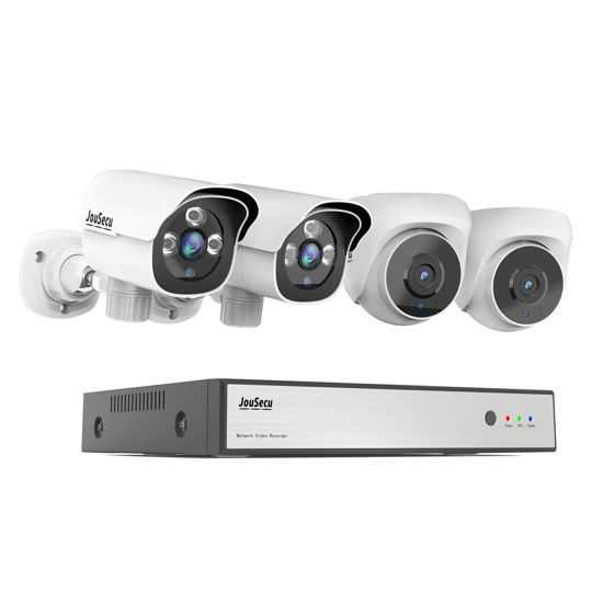 Picture of JouSecu 3MP 8CH Security Camera System, 4pcs PoE Security Cameras Wired with Motion Detection, One-Way Audio, 3MP 8CH NVR for 24-7 Recording, NO Hard Drive